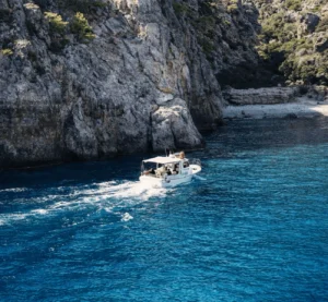 Sougia Cruises speedboat taxi at Sougia harbor ready for morning departures.